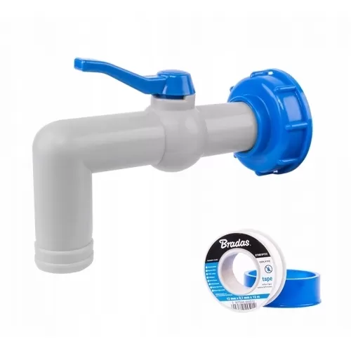 Zestaw - Kran PP 90° z przyłączem IBCS60x6 na wąż 32mm z taśmą PTFE